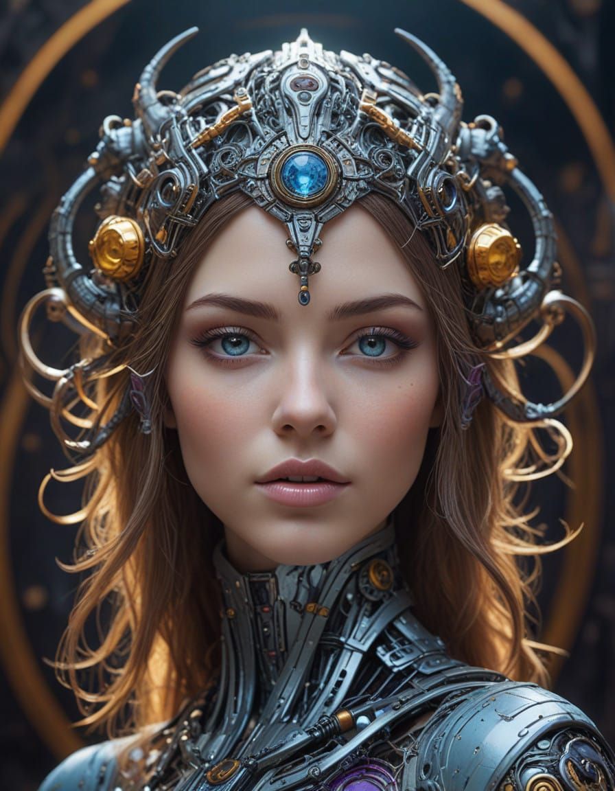 Cybernetic Goddess in Dark Cosmic Realm