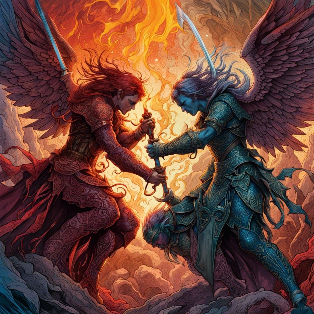 Angelic Duel in Hell: High-Definition Concept Art