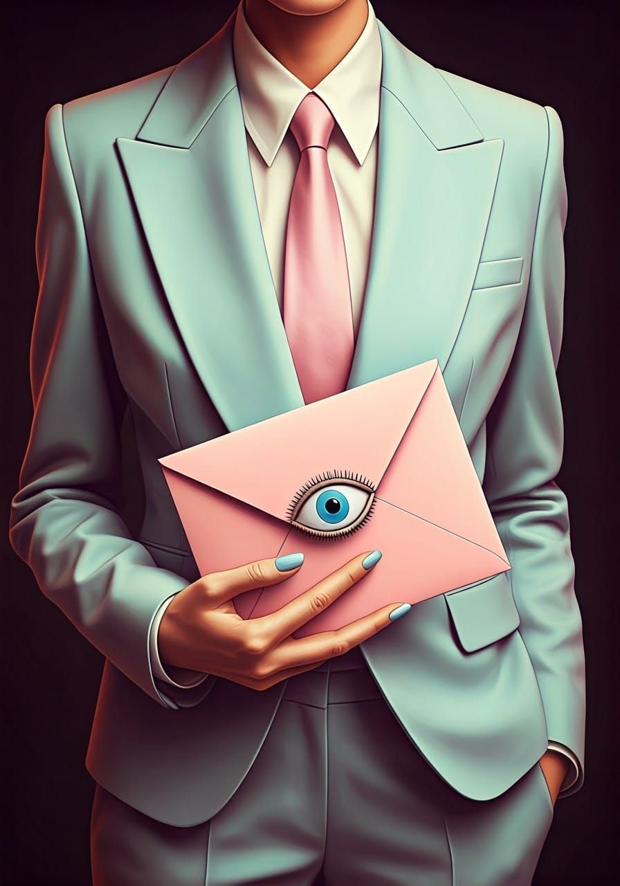 Woman's Hand Holds Mysterious Pink Envelope with Evil Eye in...