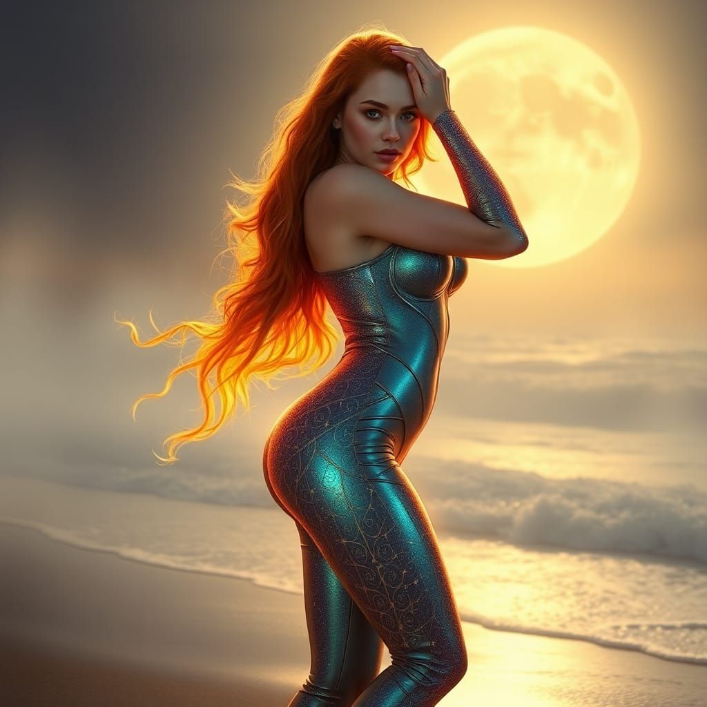 Florence Pugh as Starfire on Moonlit Beach