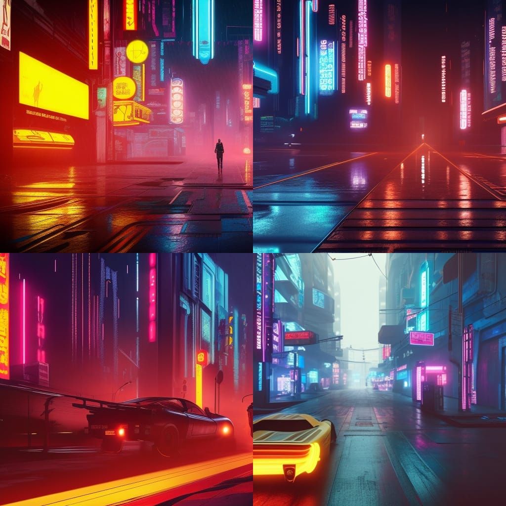 Cyberpunk City Street at Night in the Rain