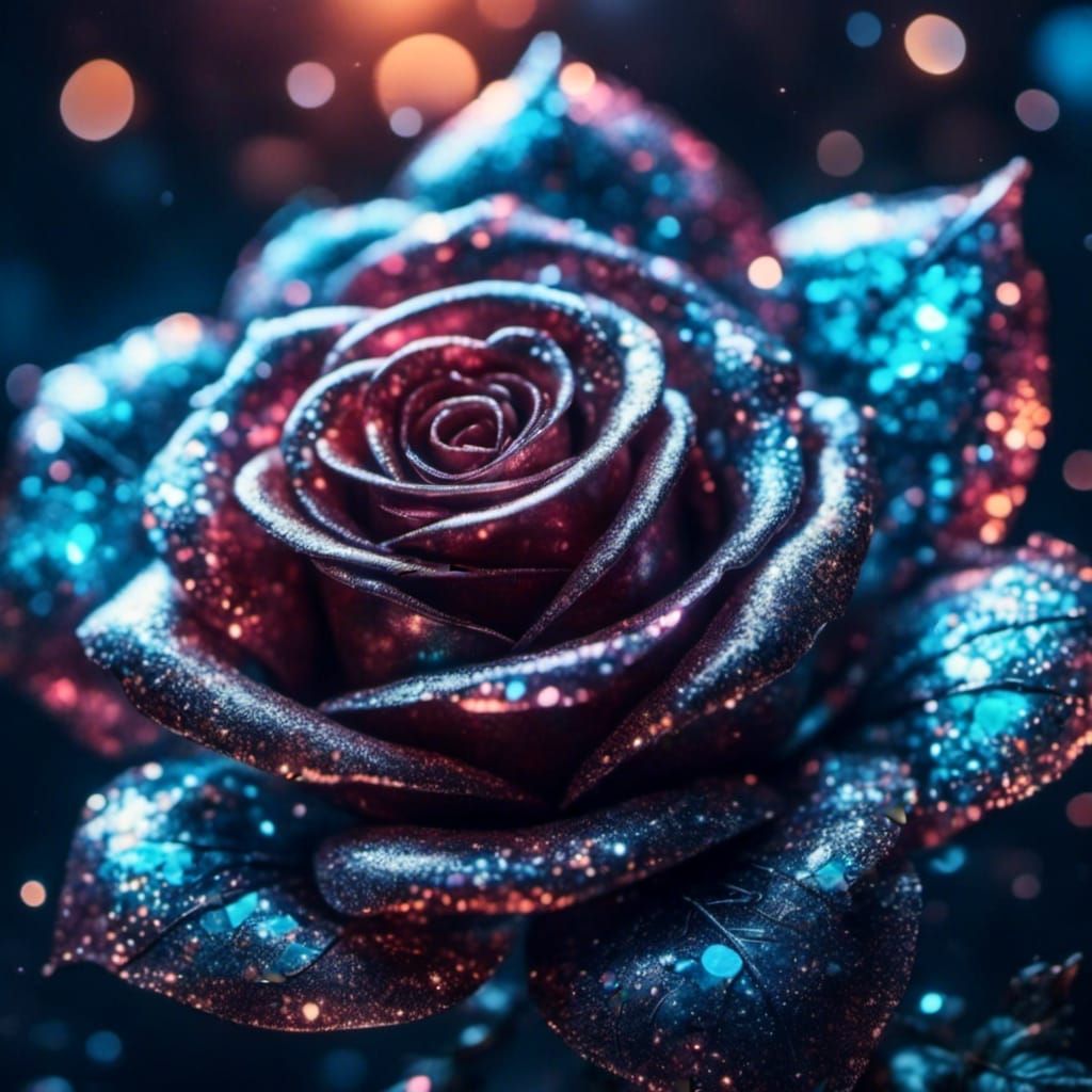 Iridescent Glass Rose with Sparkle Effects