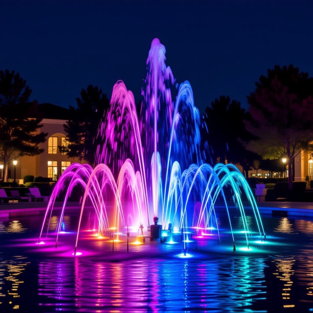 Colorful Musical Water Fountain at Night