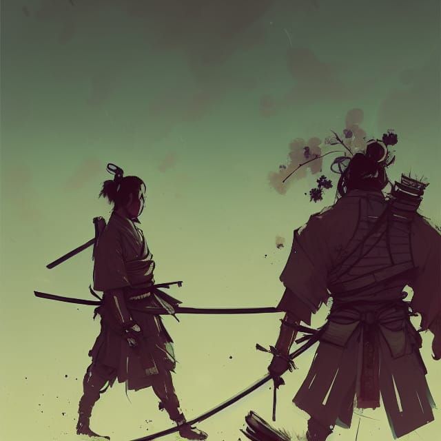 Cute Samurai Portrait with Two Katanas