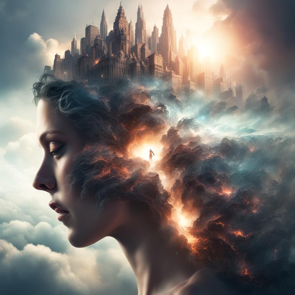Dream Burst Head in Digital Matte Painting Style