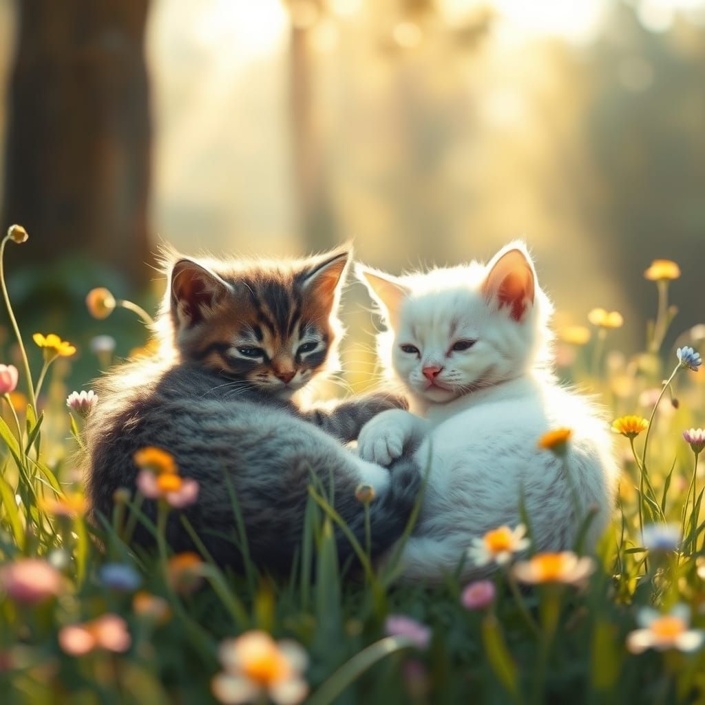 Whimsical Kittens in Golden Light
