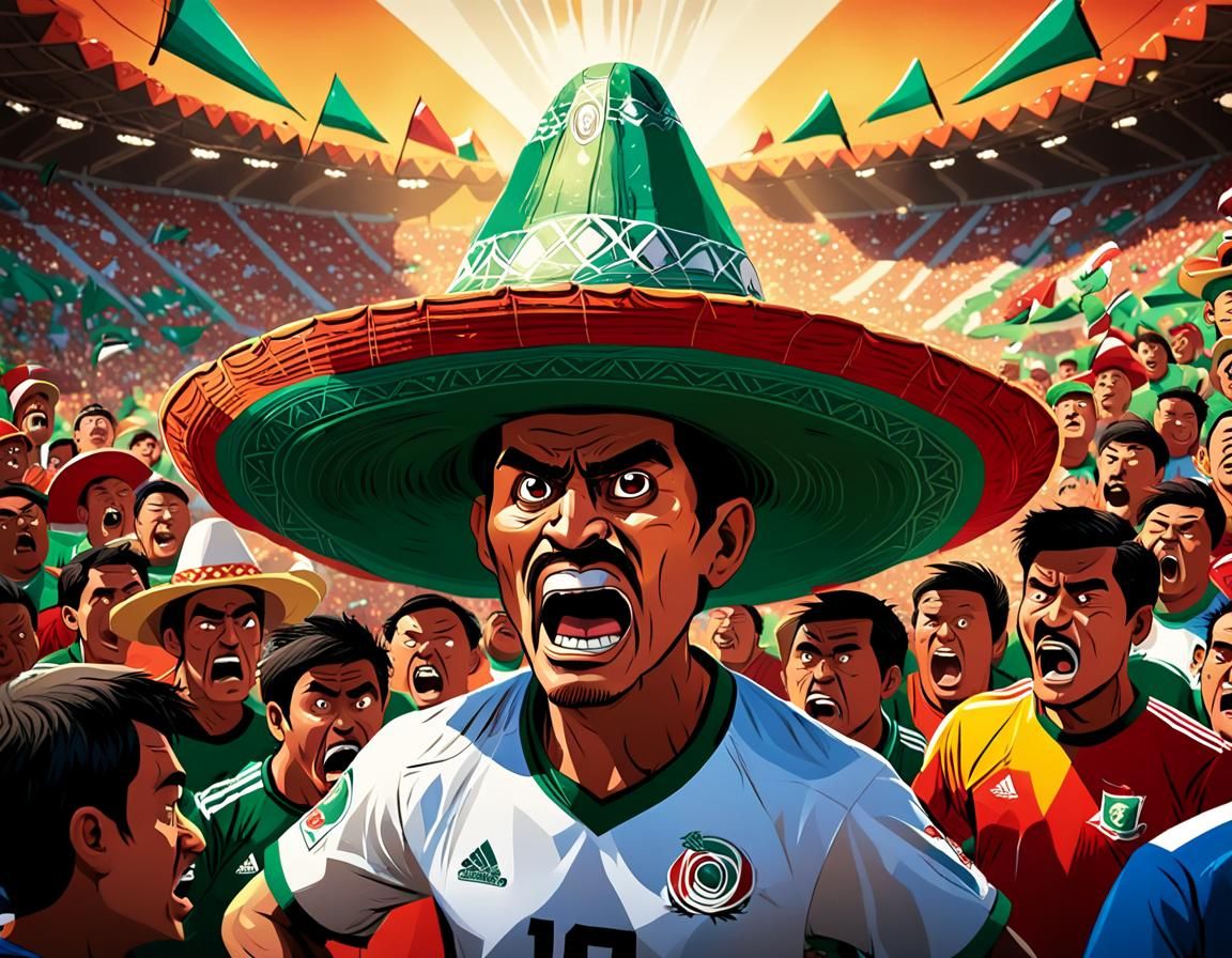 Humorous Comic Strip of Soccer Fan in Sombrero