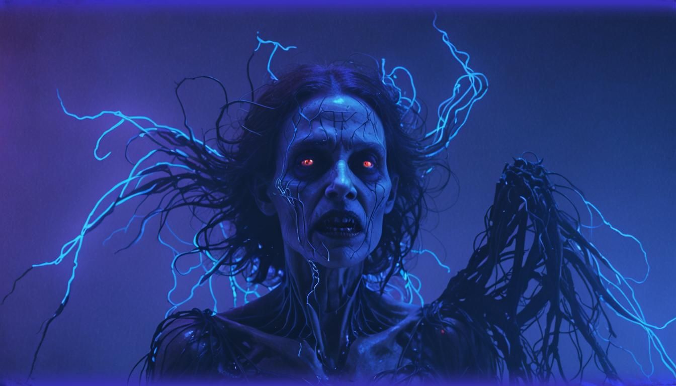 Gothic Vampire Angel in Neon-Lit Ecstasy