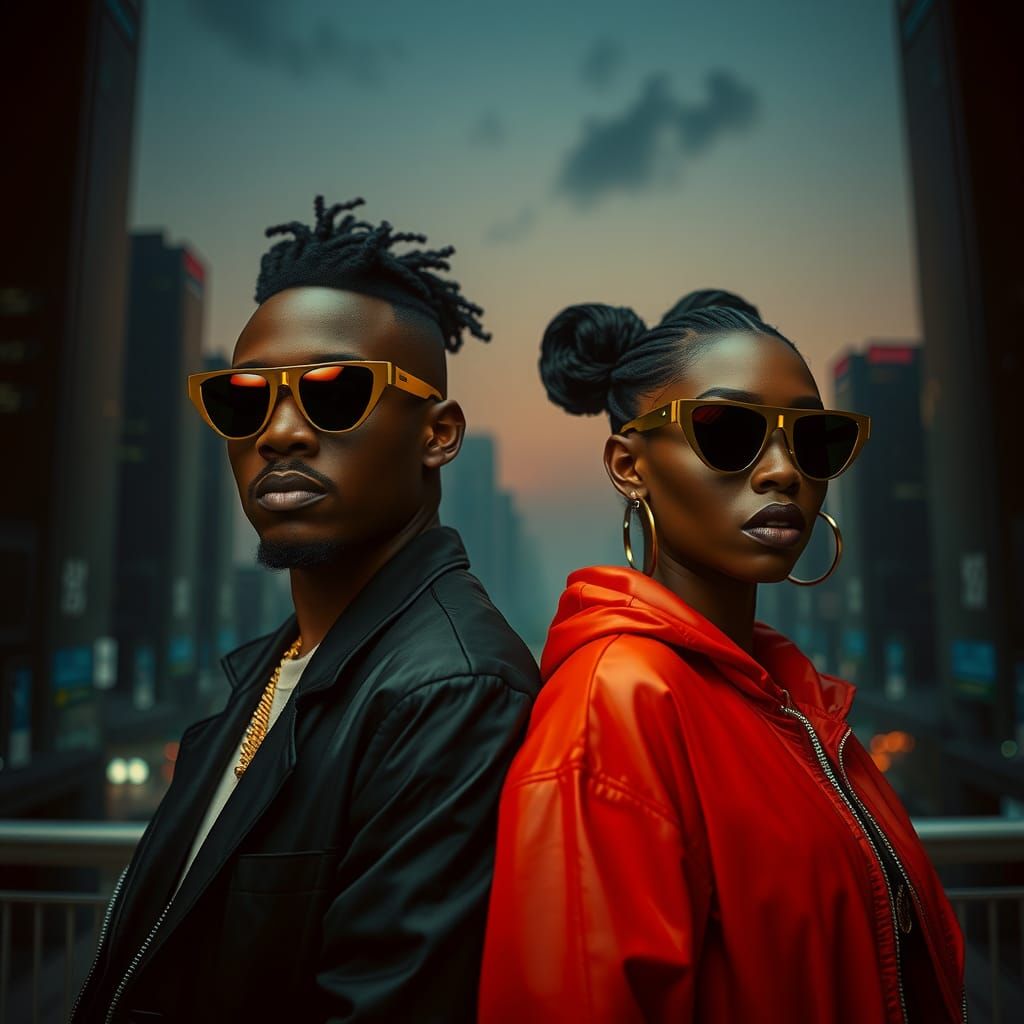 Trendy Models in Brass Shades, Cinematic Film Still