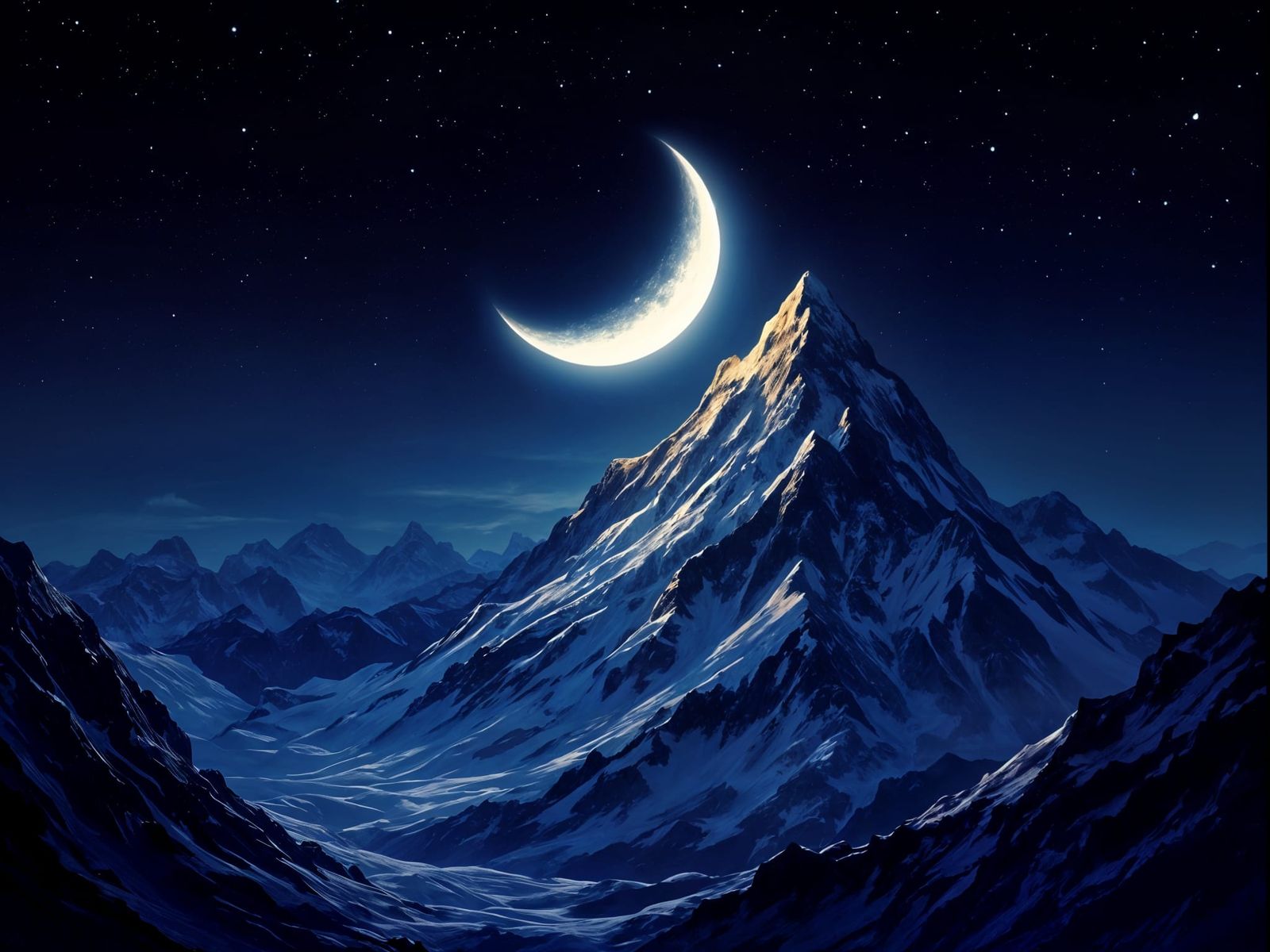 Crescent Moon Descent from Mountain Peak