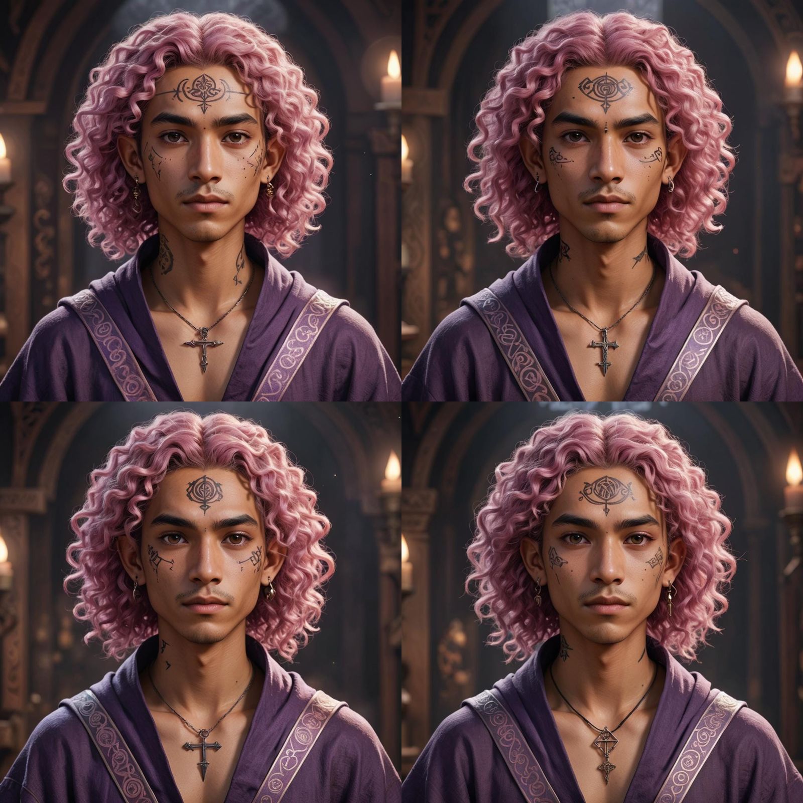 Androgynous Half-Elf with Runes and Pink Hair