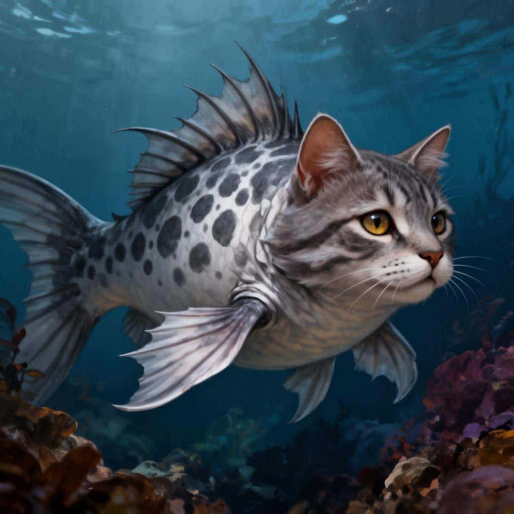 Fantastical Cat-Fish Hybrid with Gray and White Spots