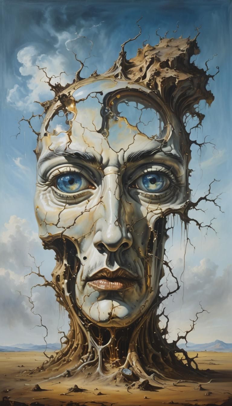 Surreal Melting Clock in Desolate Landscape