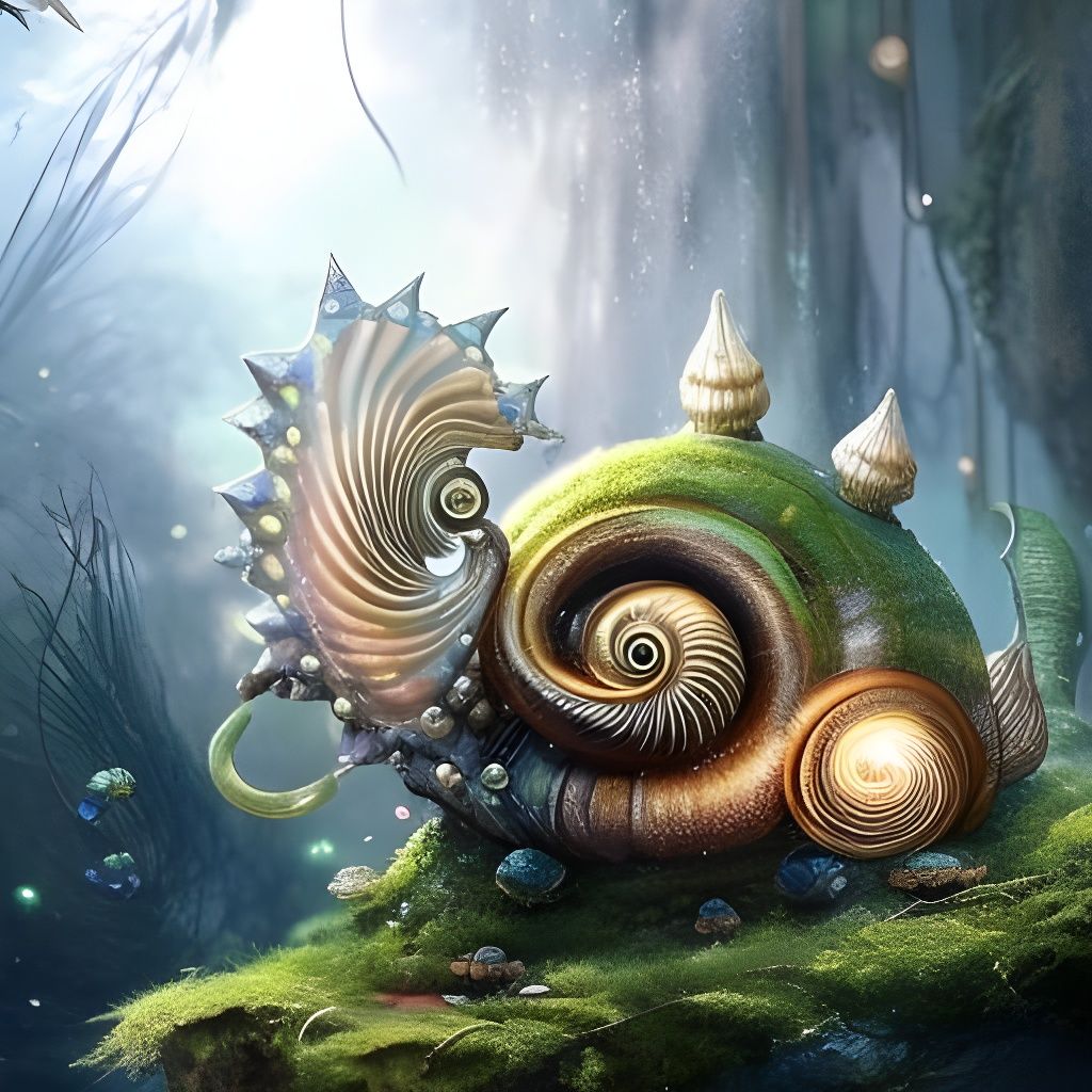 Luminescent Snail Shell in Lush Garden