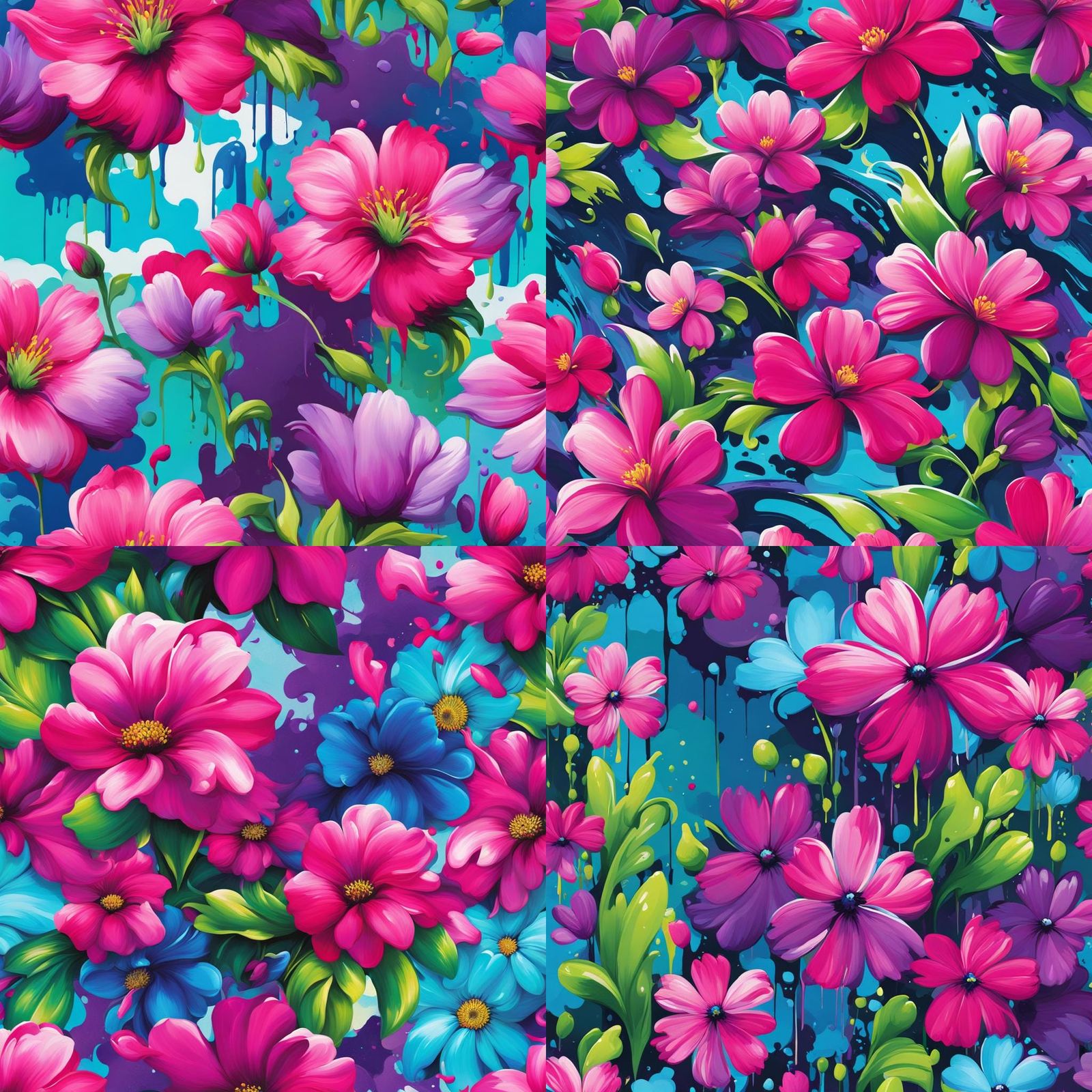 Spring Flowers Graffiti Art Seamless Pattern