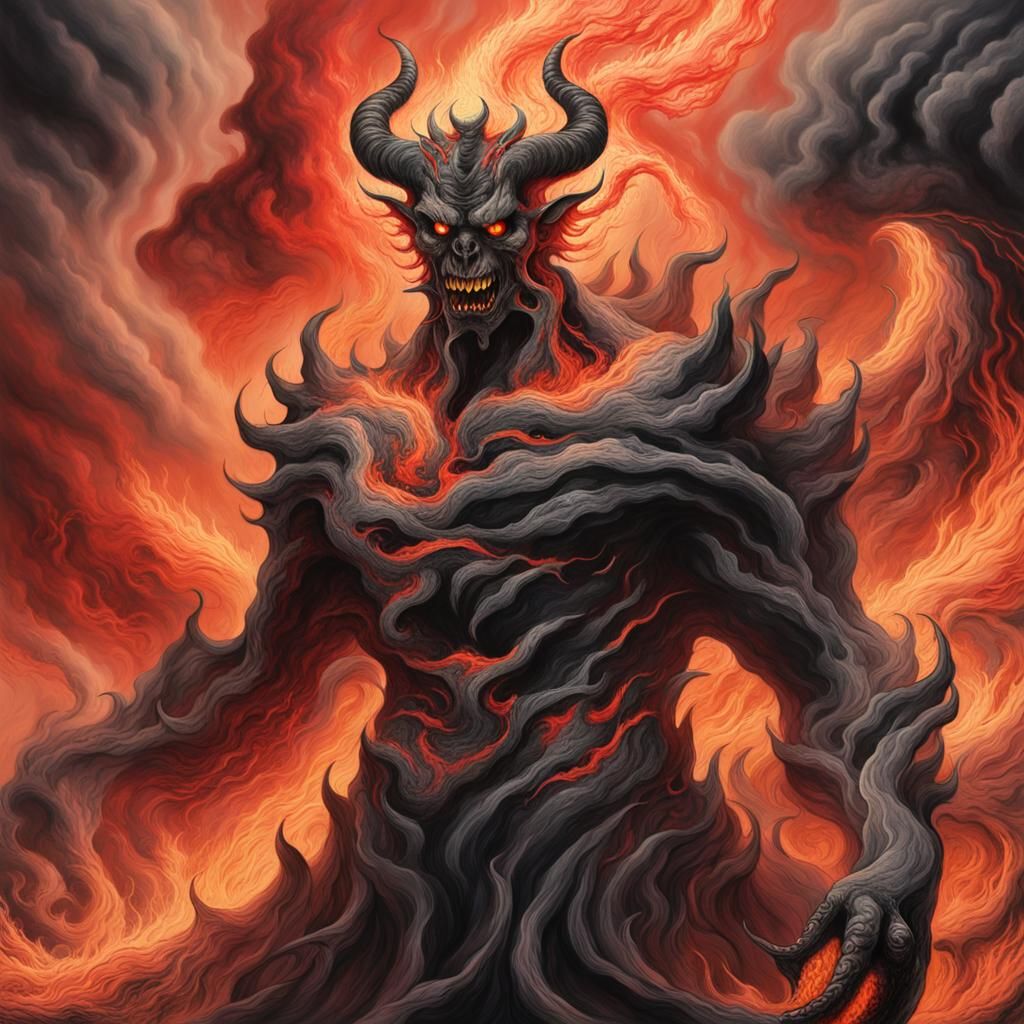 Demonic Being Inside Ice and Fire Tornado