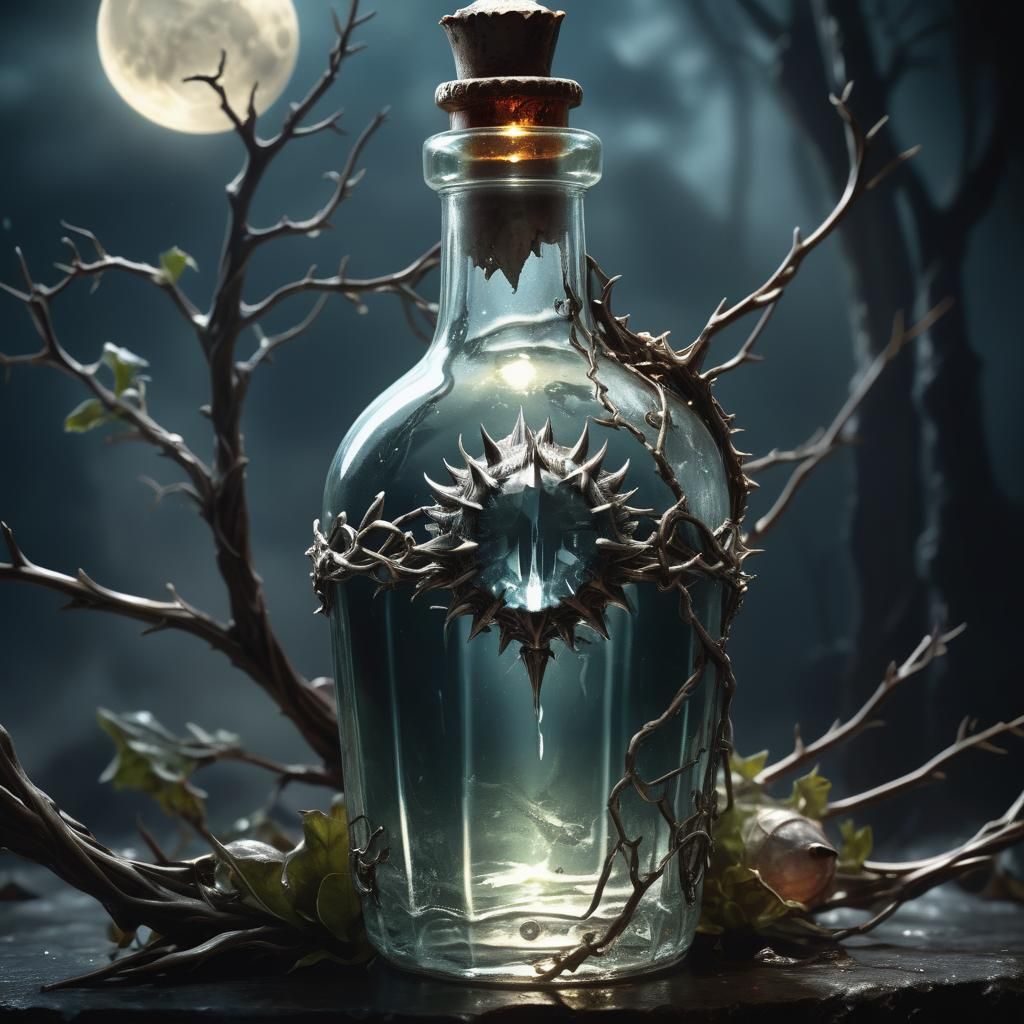 Tainted Holy Water: Evil Crystal Bottle in Moonlight