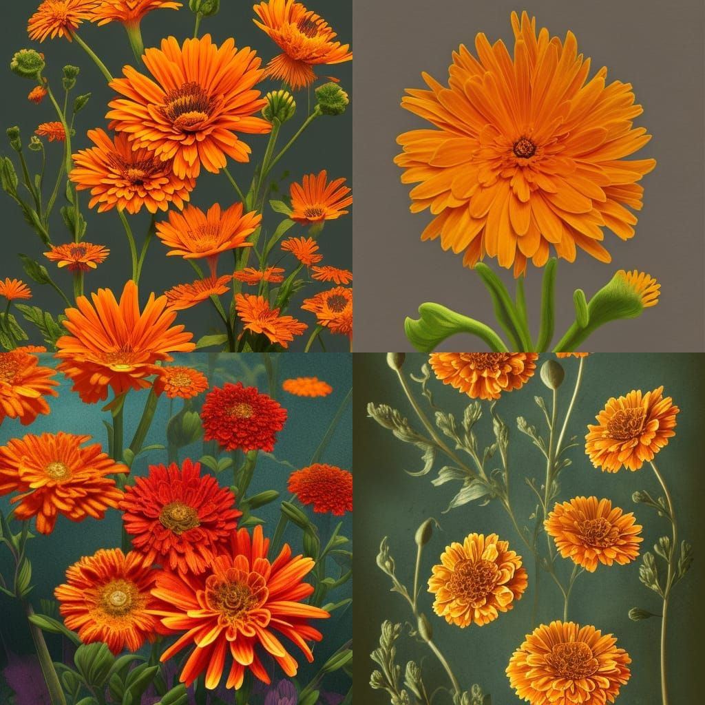 Calendula officinalis Botanical Print Illustration
