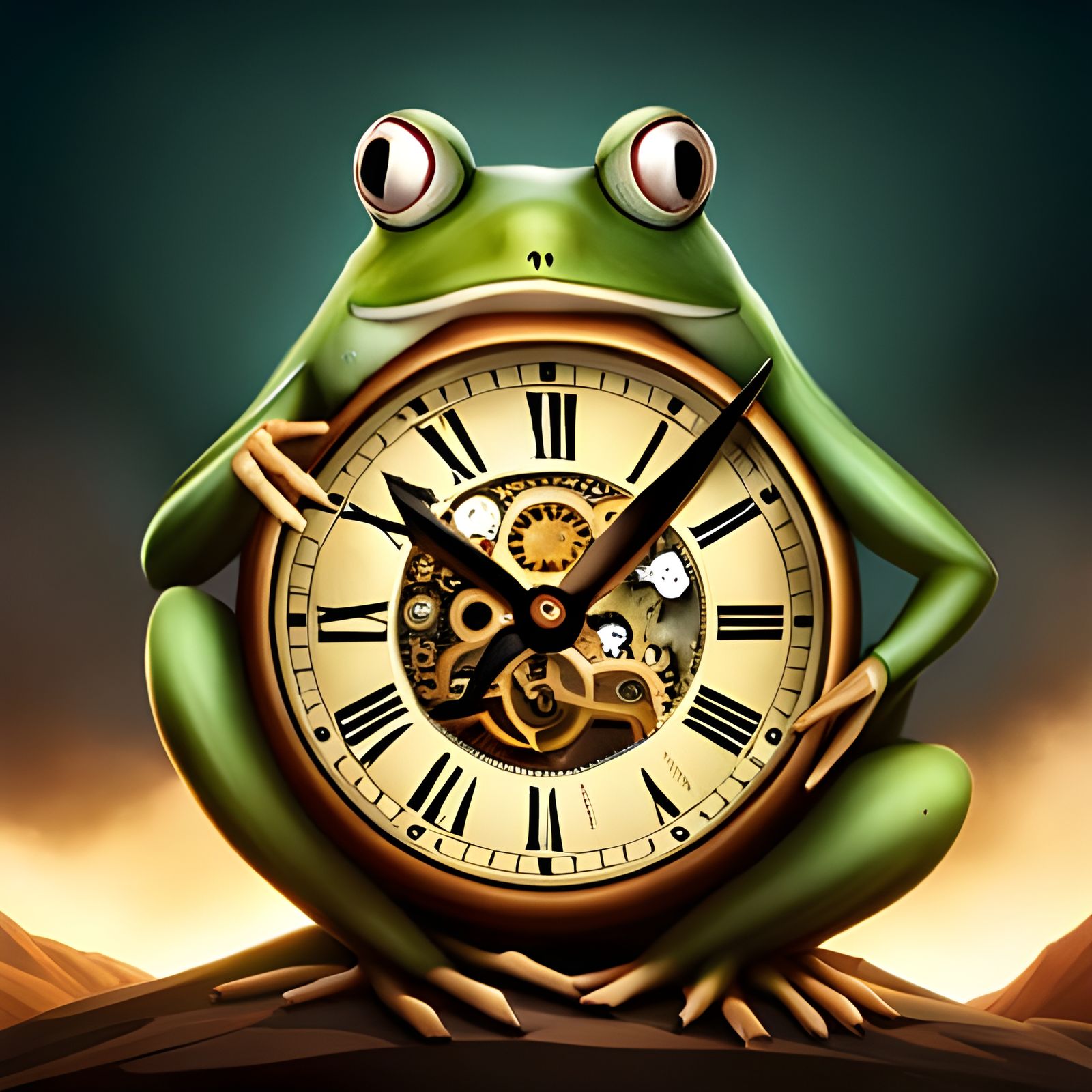 Frog with Steampunk Clockwork in Digital Painting