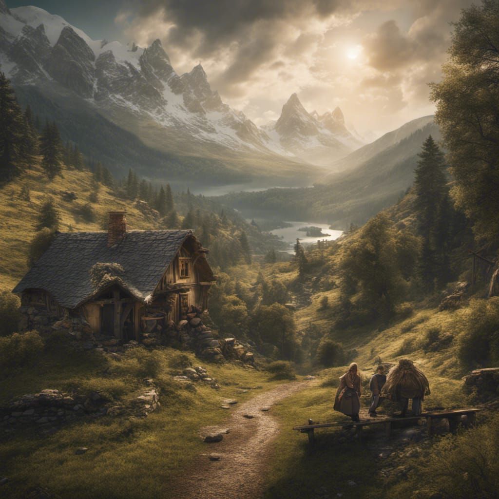 Hobbit Family Enjoying Sunny Day in the Shire