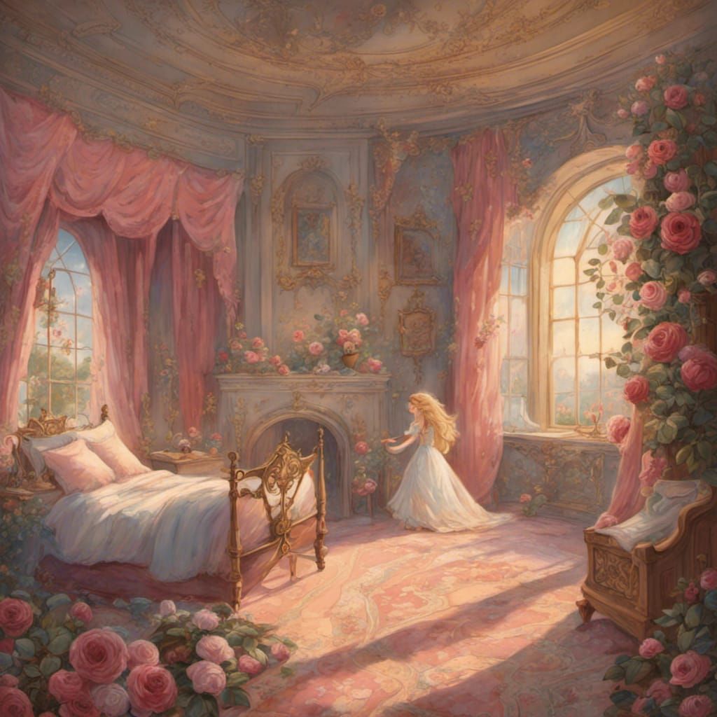 Sleeping Princess in Tower Room, Rococo Style