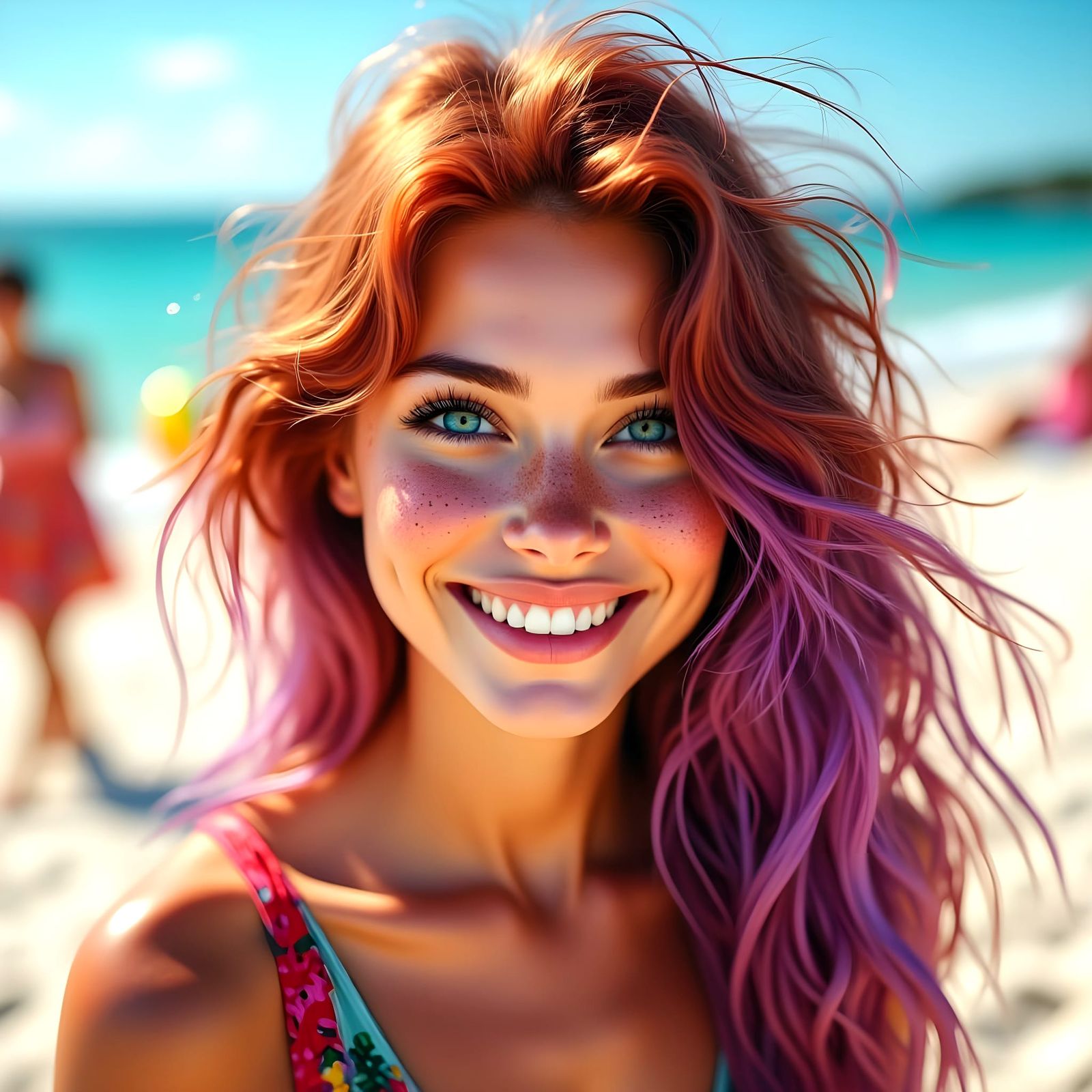 Vibrant Portrait of a Young Woman with Purple Hair Streaks i...