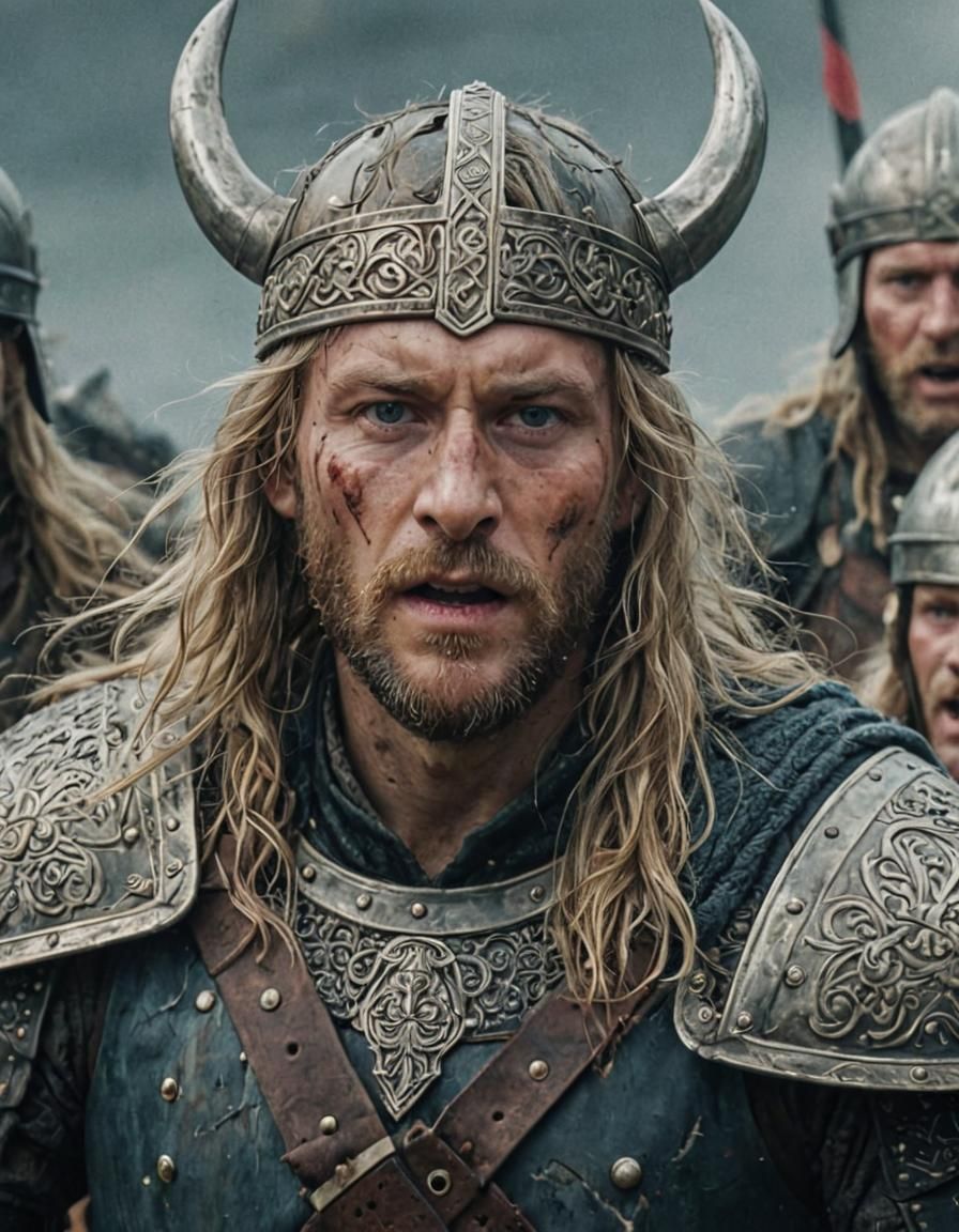 Hyper-Realistic Norse Warrior Portrait in Triadic Color Sche...