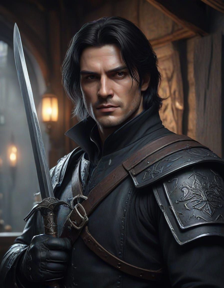 Medieval Vampire Hunter Relaxing in His Cottage