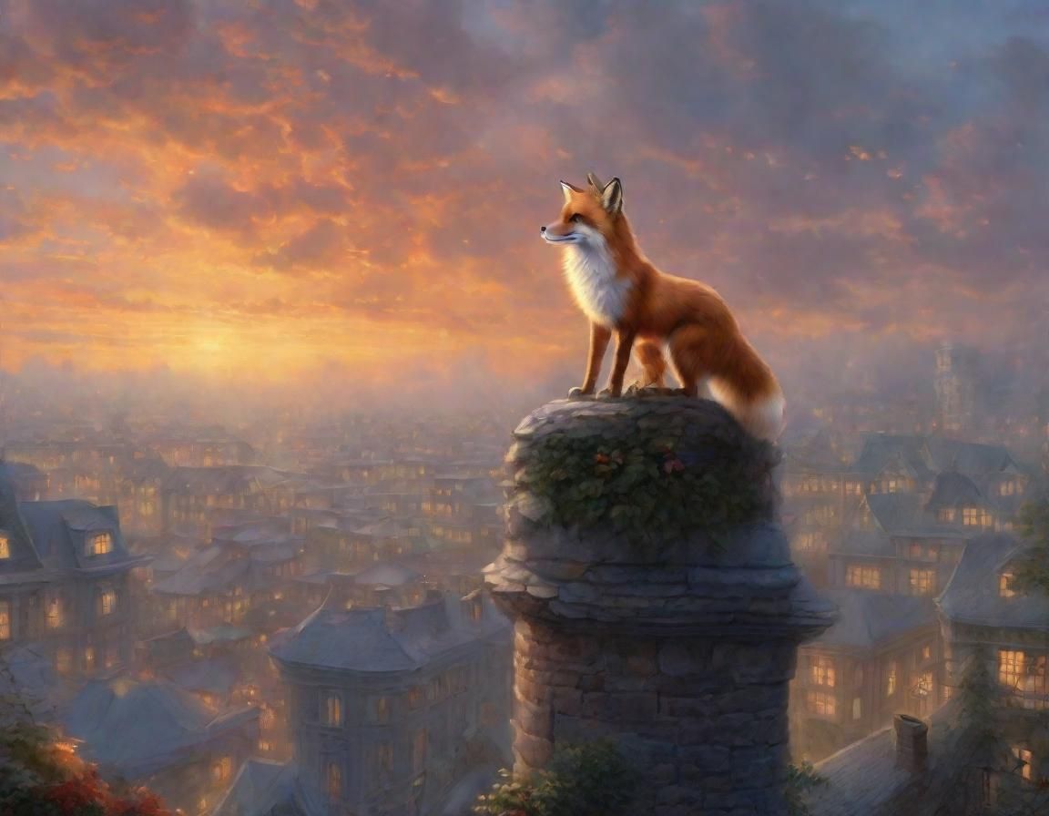 Proud Fox on Rooftop in Ethereal Fantasy Style