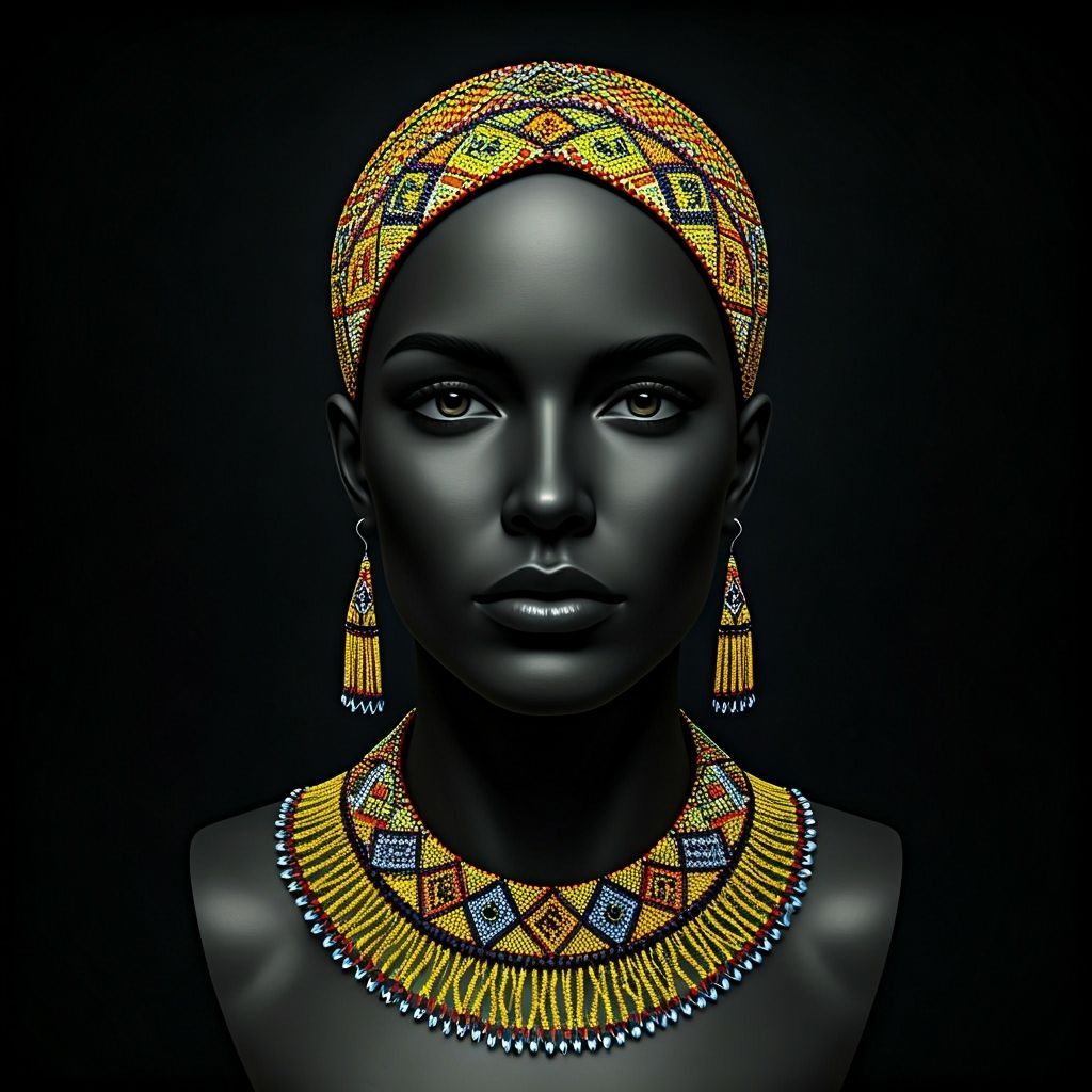 Xhosa Beaded Jewelry on Mannequin in Digital Painting