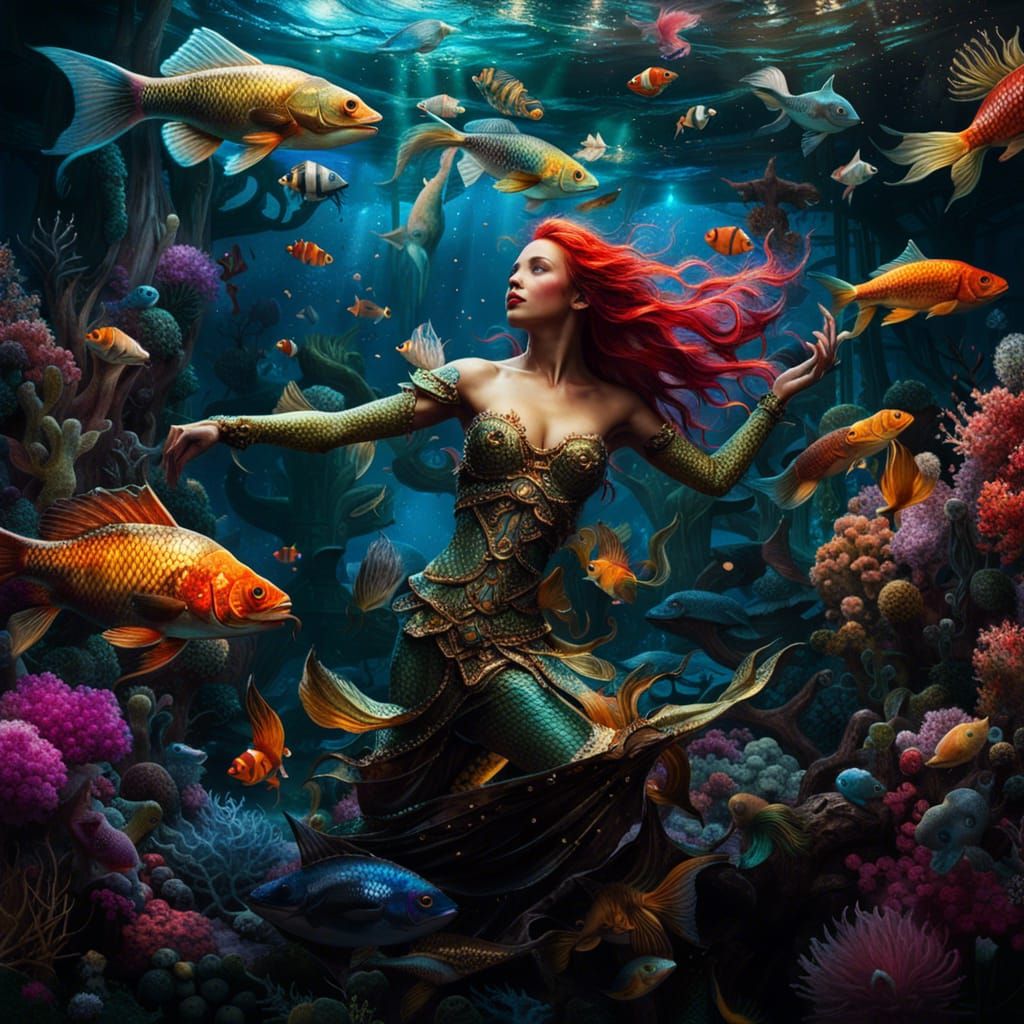 Mermaids Dancing in Maximalist Fantasy Artwork