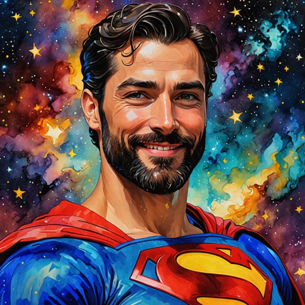 Bearded Superman Portrait in Art Nouveau Impressionist Style