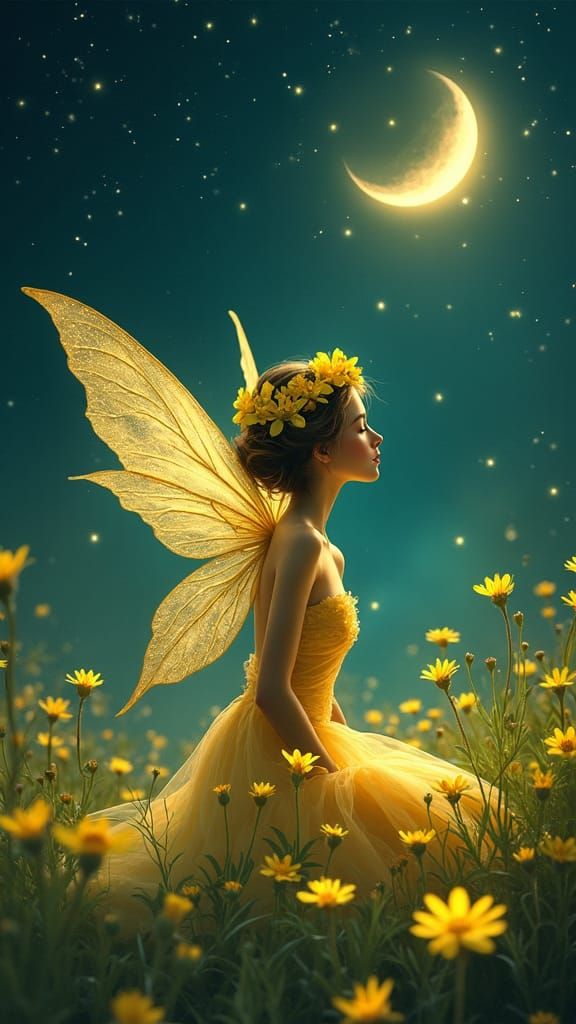Ethereal Fairy in Lunar Field, Digital Art