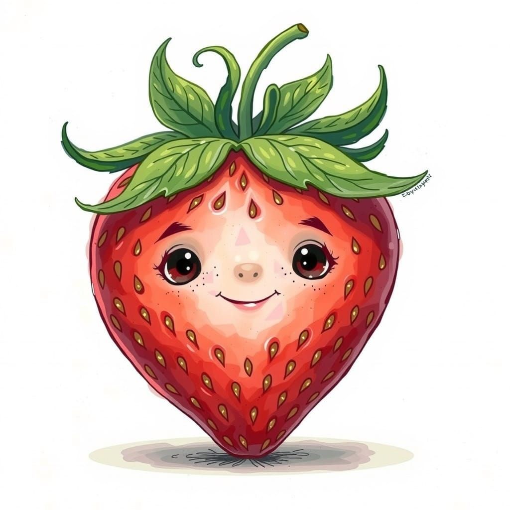 Whimsical English School Girl Strawberry in Watercolor Garde...