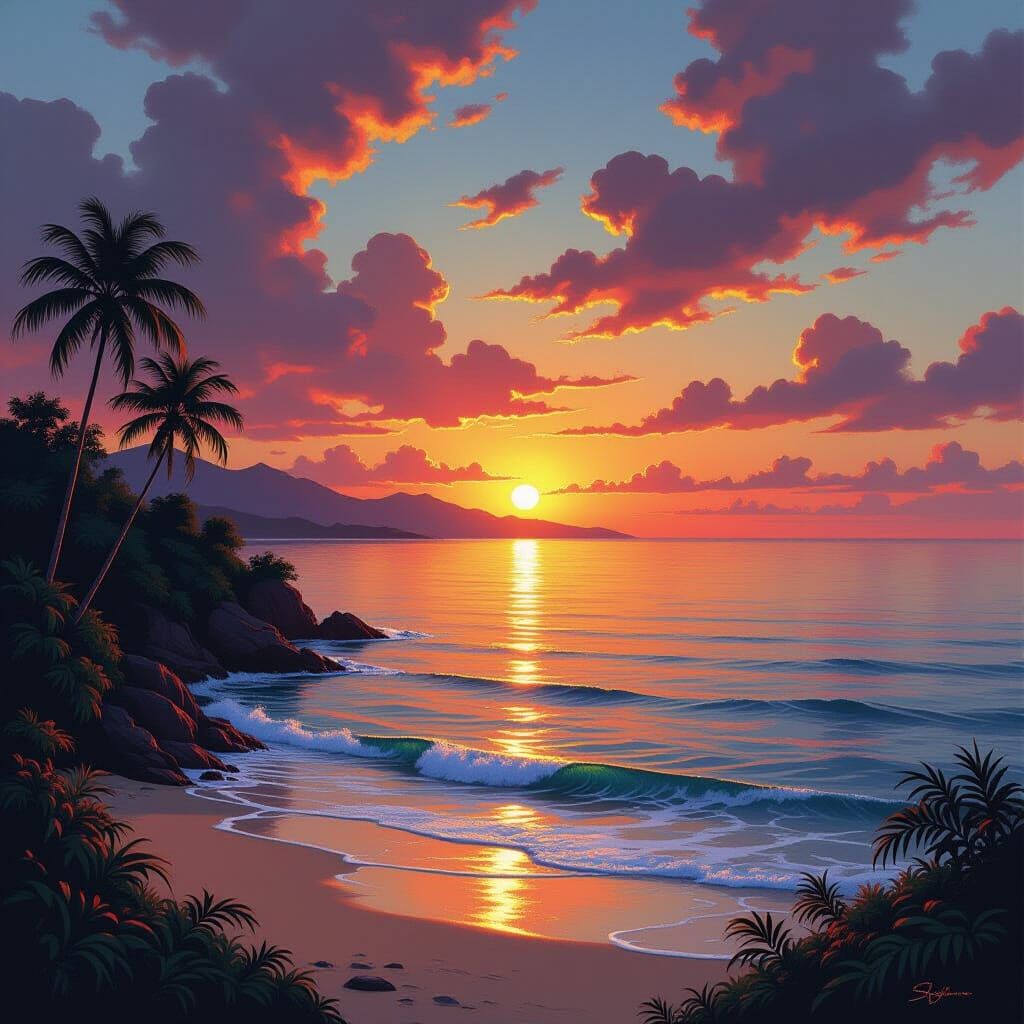 Sunset on a tropical island