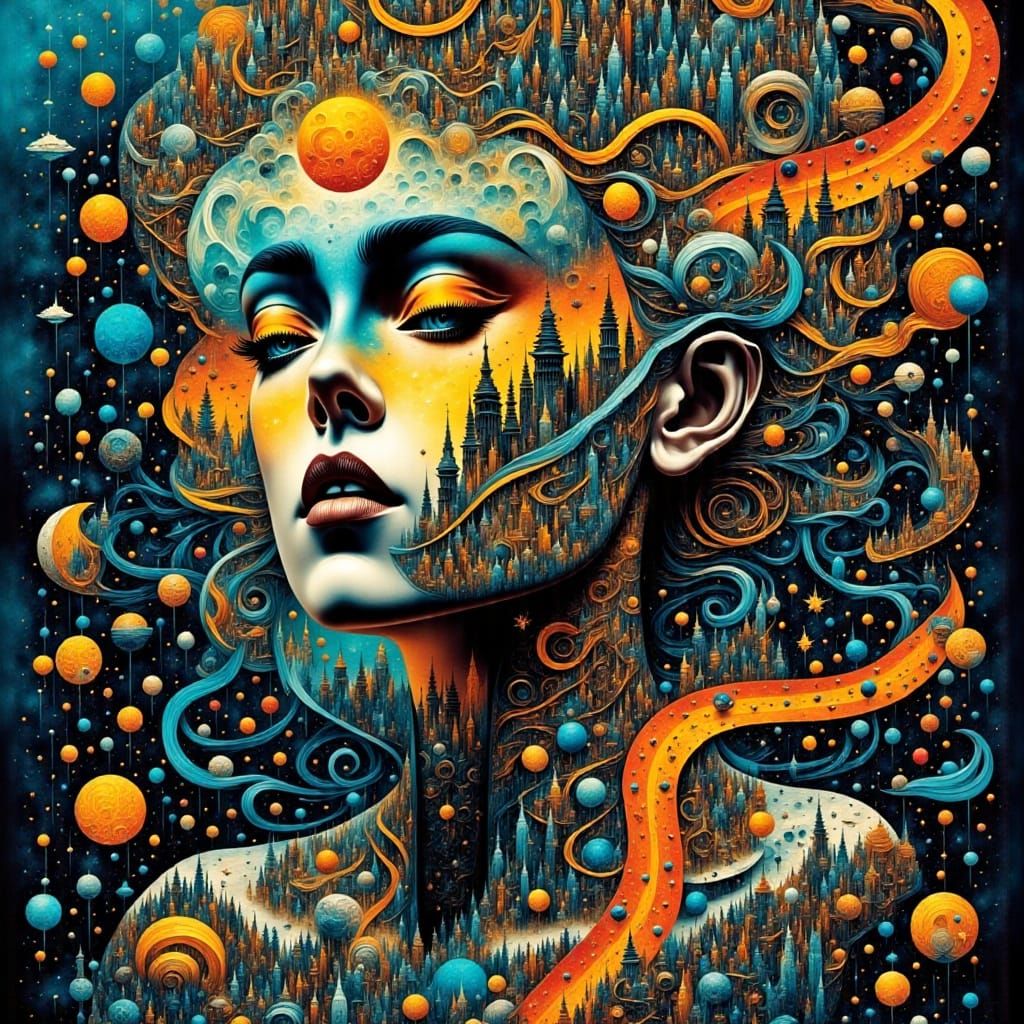 Steampunk Engine in Surreal Cubist Style