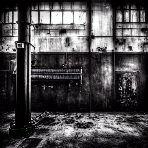 Gothic Industrial Dreamscape in Black and White