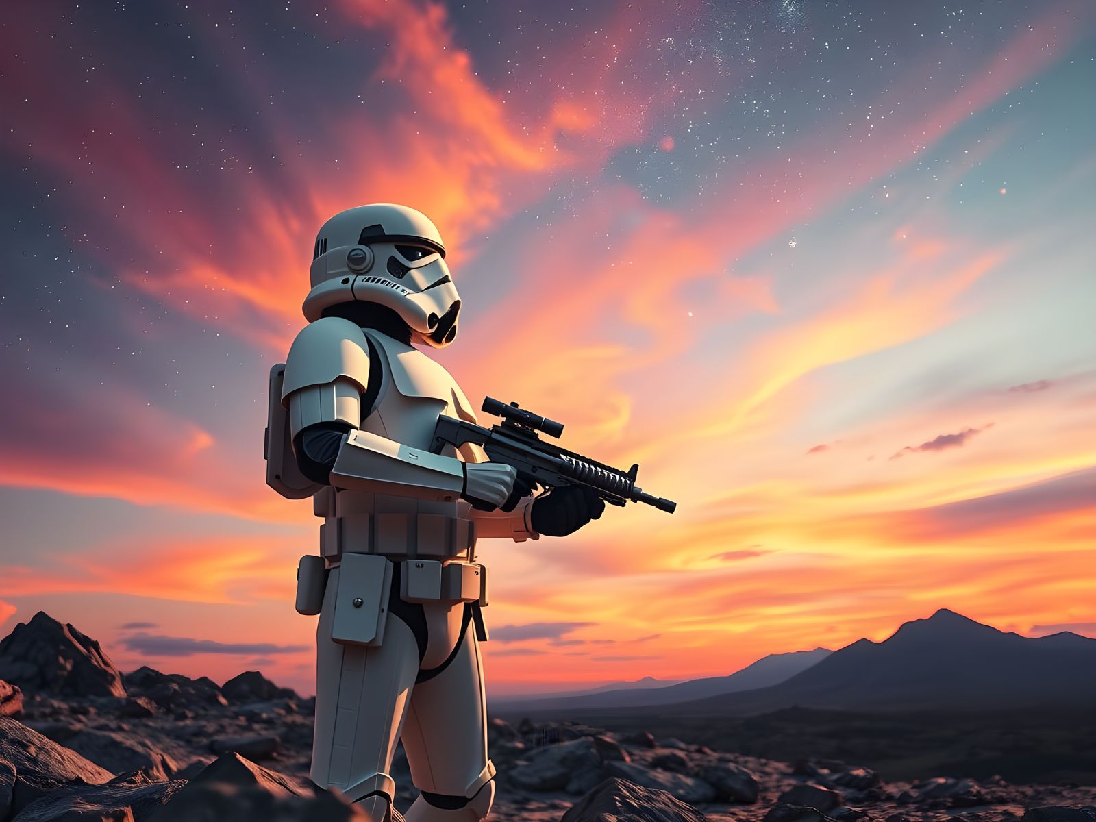 Star Wars Stormtrooper Contemplates Celestial Beauty