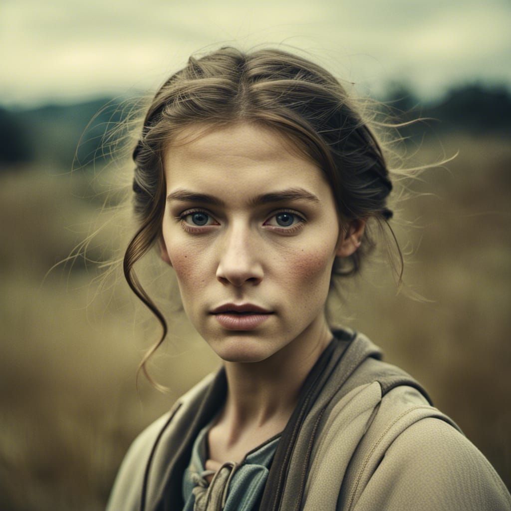 Analog Style Portrait of Young Woman in Countryside