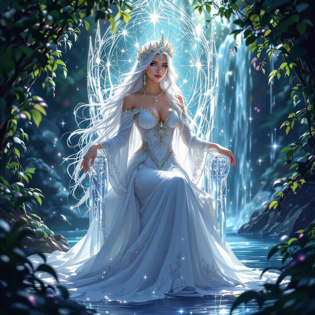 Goddess on Crystal Throne in Art Nouveau Style