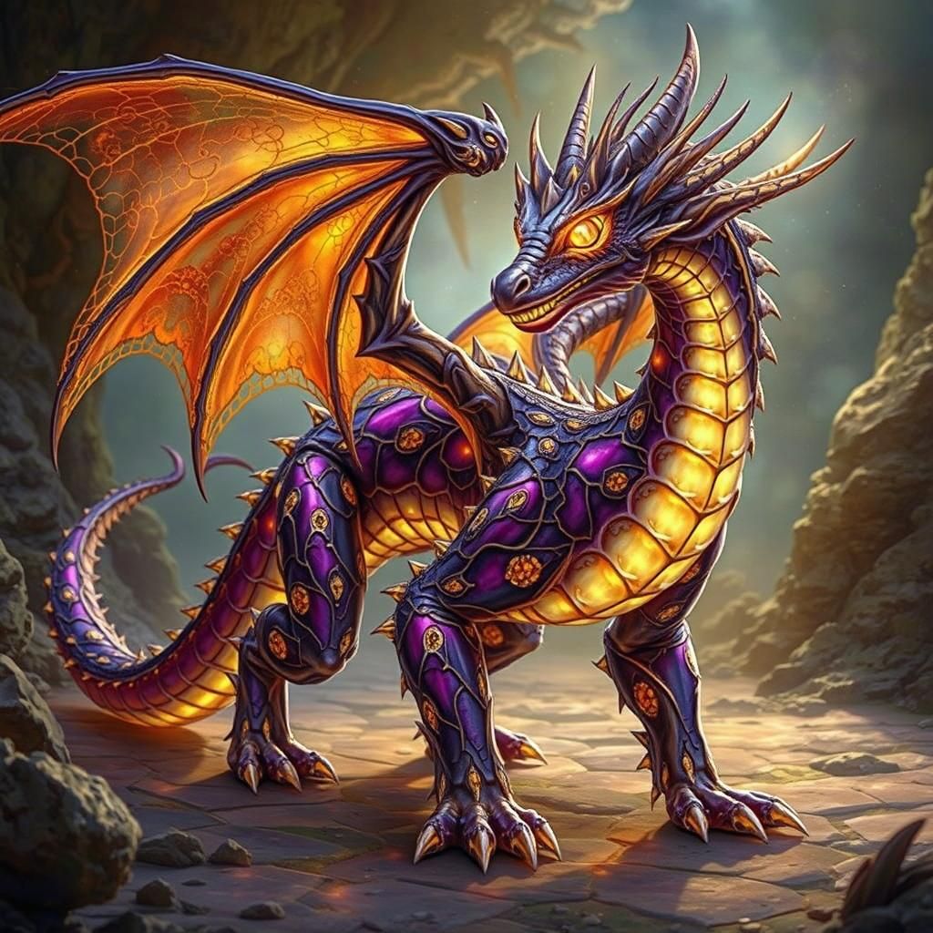 Majestic Fractal Dragon in Plum and Gold