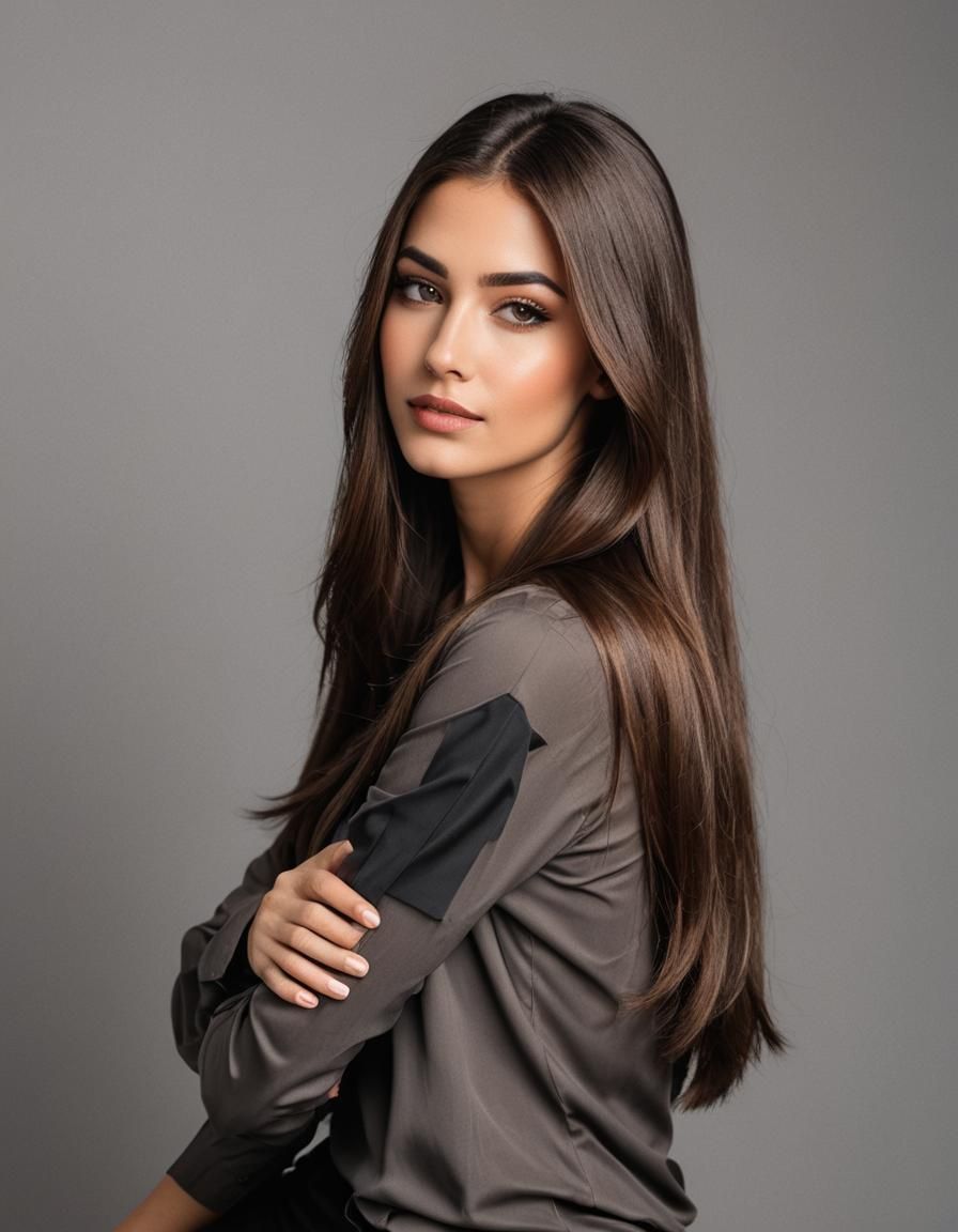 brown hair stool posing