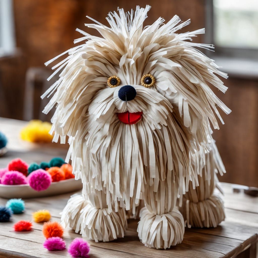 Colorful Pom-Pom Dog Macro Photograph