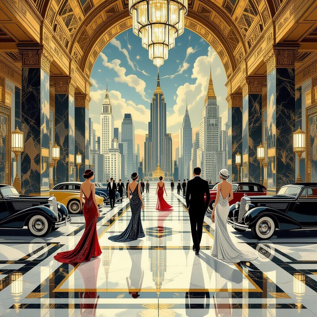 1920s Art Deco Ballroom Glamour with Geometric Patterns