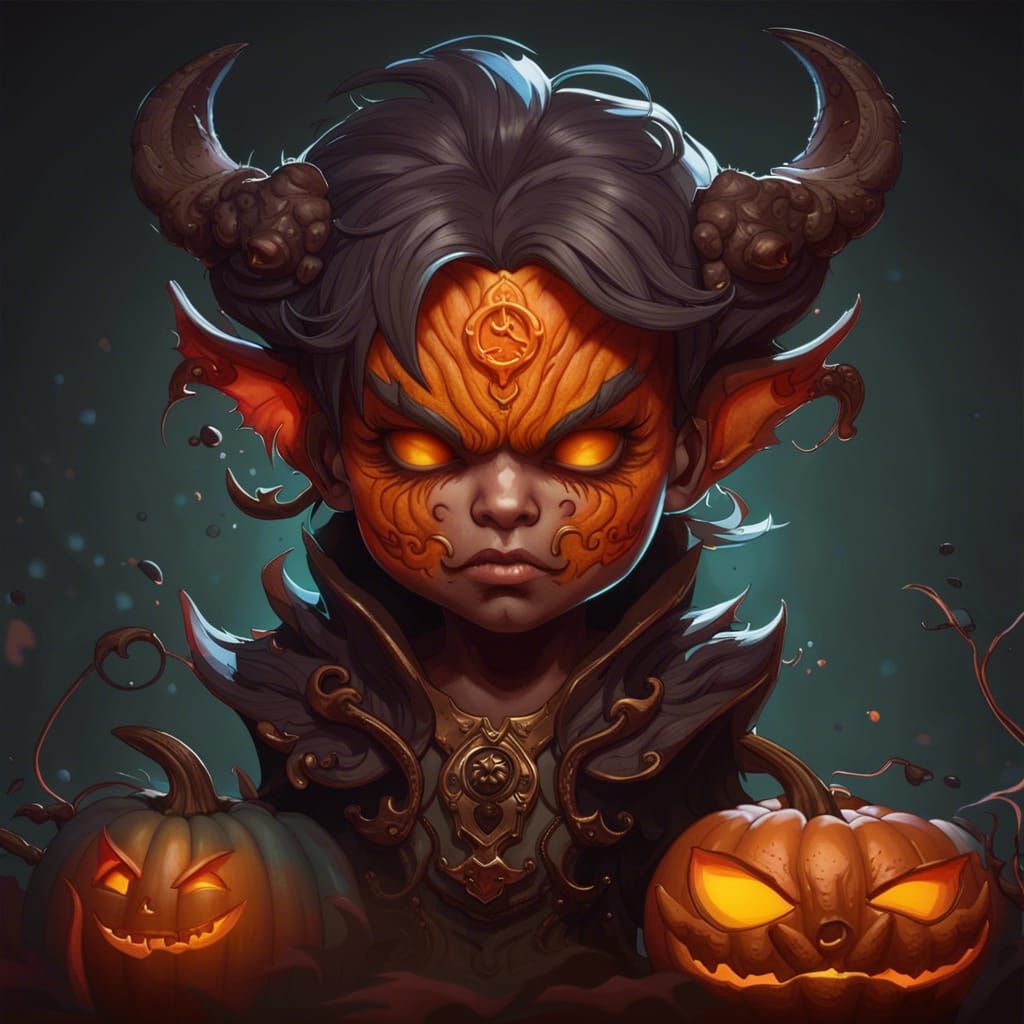 Demonic Chibi Pumpkin Portrait in 8K