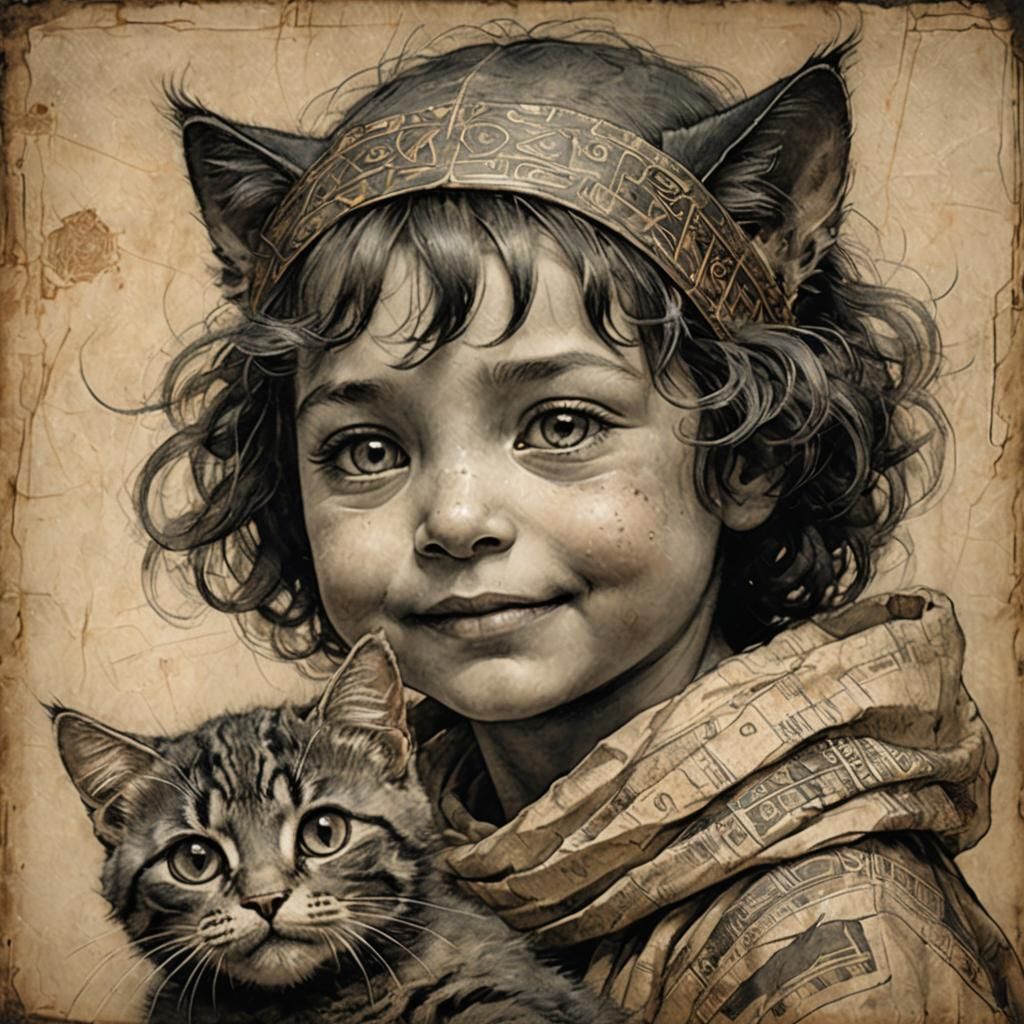 Toddler's Joy: A Cat Gift in Surreal Portraiture