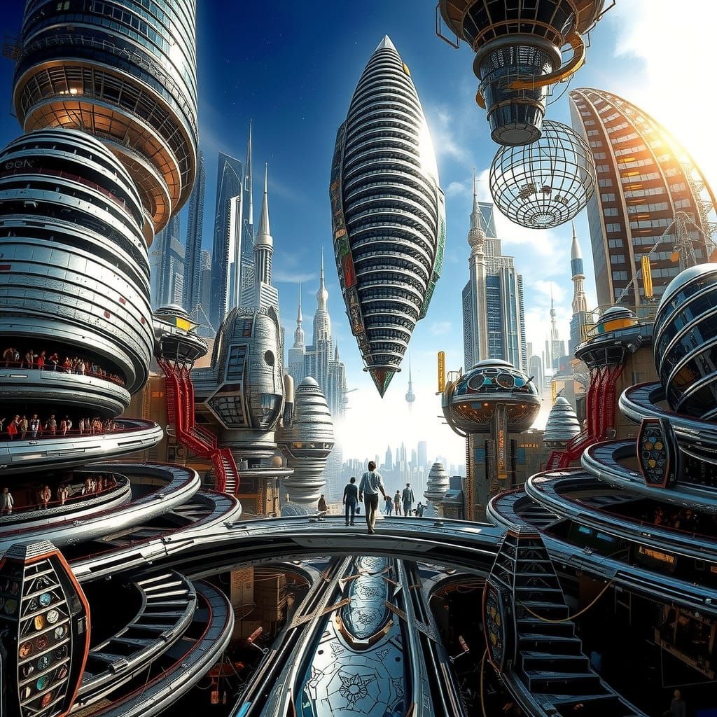 Futuristic City Dwellers Navigate Parallel Realities
