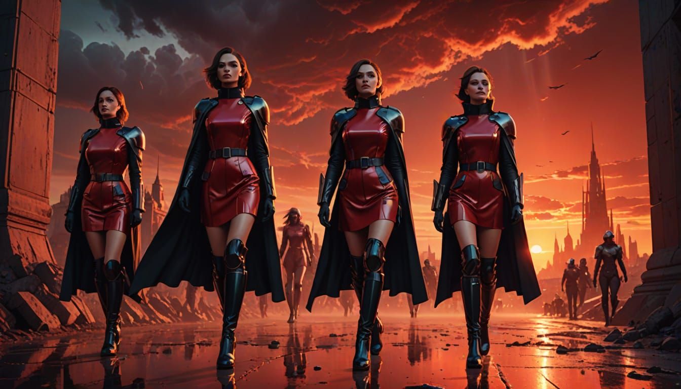 Futuristic Female Soldiers in Imperial Latex Uniforms