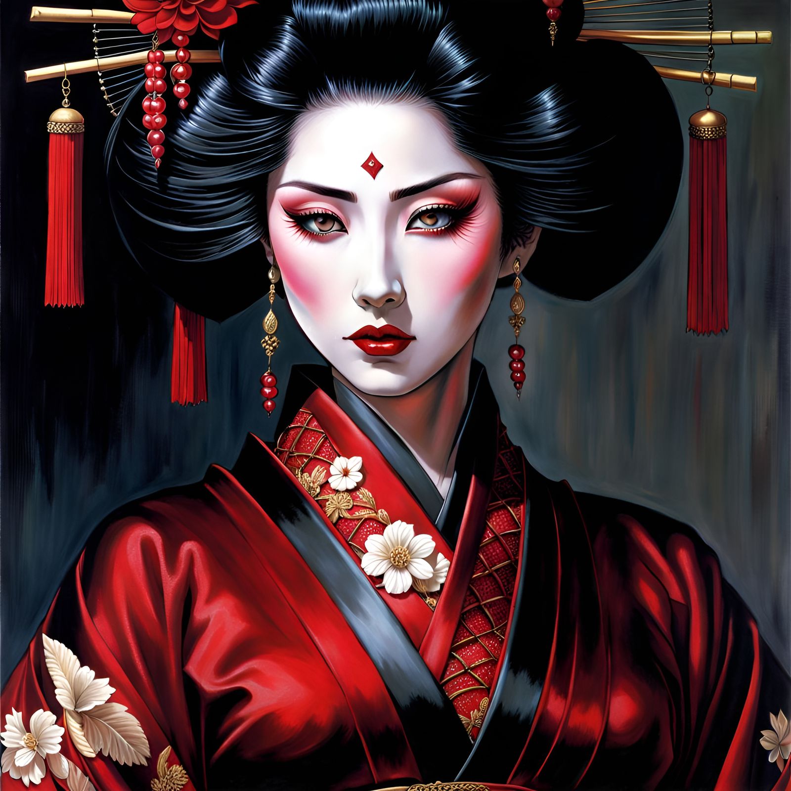 Beautiful Gothic Geisha Portrait in Fantasy Art Style