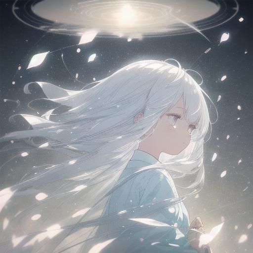 Anime Girl with White Hair in Manga Style